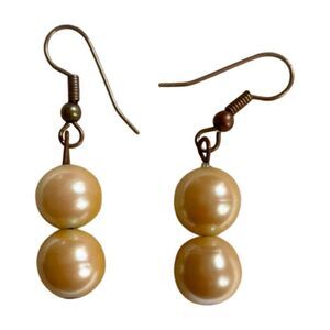 Vintage Pearl Drop Earrings Gold Tone Dangle | Classic Bridal Wedding